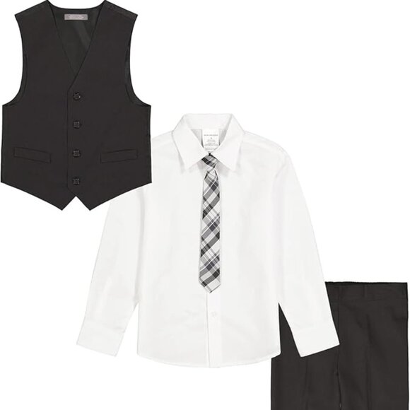 Van Heusen Boys' 4-Piece Formal Suit Set, Vest, Pants, Collared Dress Shirt, and